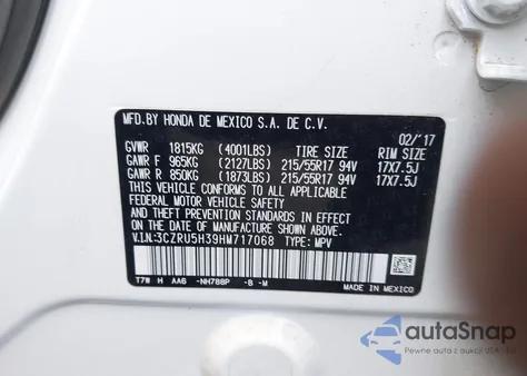 2017 Honda Hr-V Lx from USA, damaged, VIN 3CZRU5H39HM717068